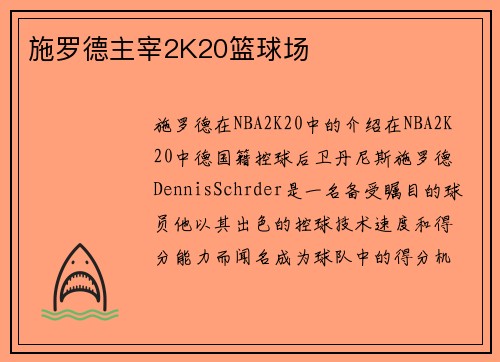 施罗德主宰2K20篮球场